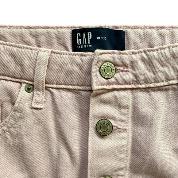 GAP Denim Lilac Pink Button Front Midi Skirt Sz 10 High Rise A-Line Cotton Y2K - Picture 3 of 7